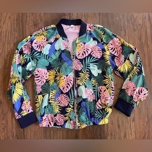 Dex tropical monstera leaf vibrant colour retro printed lined jacket